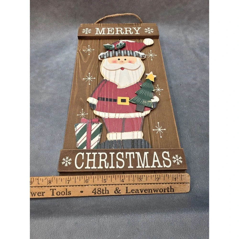 Merry Christmas Rustic Wooden Santa Wall Decor Plank Sign 16 Inch Holiday Art